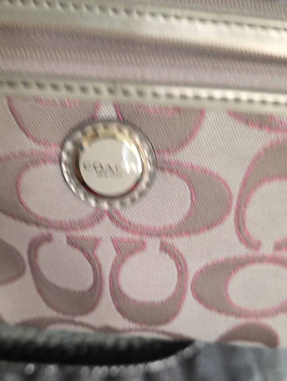 COACH Pink Signature Wristlet Clutch with Metallic Trim